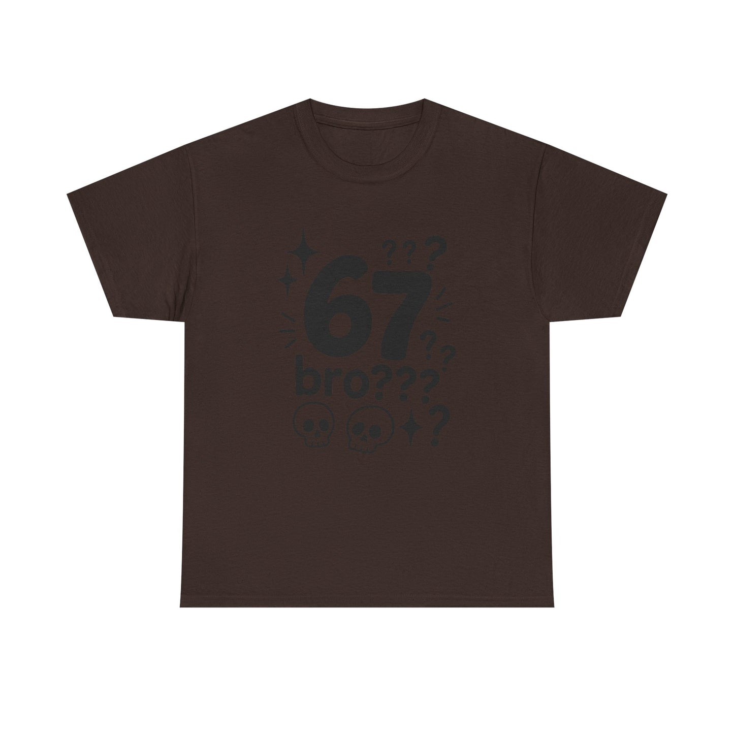 T-Shirt — "67 bro???" Graphic Tee with Skull Icons